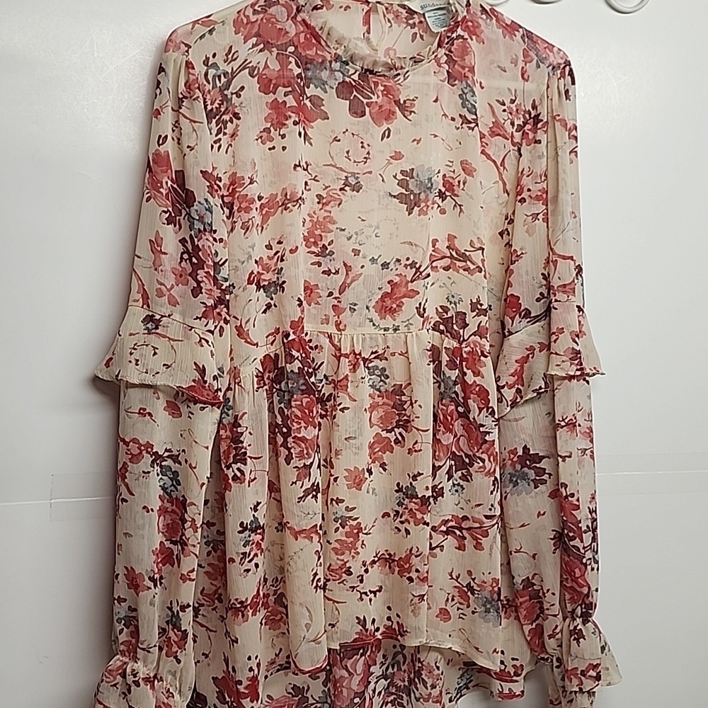 Sundance Floral Sheer Romantic Gardencore Beautiful Blouse Red & Cream Size XXL
